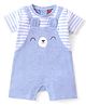 Babyhug 100% Cotton Knit Interlock Half Sleeves Romper With Teddy Print - Blue