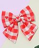 Knotty Ribbons Bow Detailed Heart Printed Checked  Alligator Hair Clip -  Pink & White
