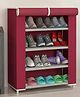 Kuber Industries Shoe Rack|Non-Woven 4 Shelves Shelf|Foldable Storage Rack Organizer for Shoe, Books (Maroon)