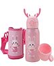 Kuber Industries Water Bottle for Kids|Bunny Design Stainless Steel Flask with Straw, Cup & Fabric Cover|Pink, 500 ml