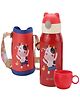 Kuber Industries Water Bottle for Kids | Mooh Design Stainless Steel Flask with Straw, Cup & Fabric Cover|Red 500 ml
