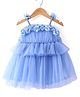 Babyhug Woven Sleeveless Shimmered Ruffled Party Frock with Floral Applique -  Blue