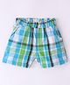 Ollypop Cotton Woven Knee Length Checkered Shorts - Aqua Blue & Light Green