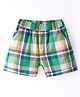 Ollypop Cotton Woven Knee Length Checkered Shorts - Dark Golden & Light Green