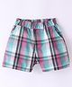Ollypop Cotton Woven Knee Length Checkered Shorts - Dark Pink & Green