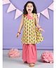 Kinder Kids Sleeveless Striped & Floral Printed Kurta With Coordinating Sharara - Yellow & Peach
