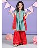 Kinder Kids Half Sleeves Floral Motif Printed & Gota Lace Embellished Coordinating Kurta Sharara  With Dupatta - Blue & Red