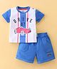 Child World Cotton Knit Half Sleeves T-Shirt & Shorts Set with Text Print &  Car Patch - Blue