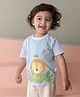 haus & kinder 100% Cotton Half Sleeves Striped & Animal Printed Tee - Blue