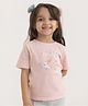 haus & kinder 100% Cotton Half Sleeves Animals Printed & Floral Embellished Tee - Peach