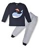 Kiwi 100% Cotton Full Sleeves Whale Printed Tee With Pajama Set - Blue