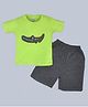 Hrit 100% Cotton Half Sleeves Crocodile Patch Detailed Tee With Shorts - Green & Grey