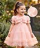 Kookie Kids Puffed Half  Sleeves Party Frock with Frill & Button Detailing - Pink