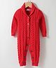 Kookie Kids Cotton Full Sleeves Winter Wear Front Open Romper with Cable Knit Design - Red