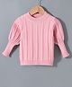 Kookie Kids Viscose Full Puff Sleeves Pullover Sweater With Cable Knit Design - Pink