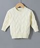 Kookie Kids Knitted Full Sleeves Pullover Sweater With Cable Knit Design - Cream