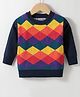 Kookie Kids Full Sleeves Pullover Sweater With Intarsia Design - Navy Blue