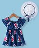 Kookie Kids Cold Shoulder Sleeves Frock With Floral Print & Hat - Blue