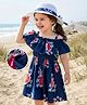Kookie Kids Cold Shoulder Sleeves Frock With Floral Print & Hat - Blue