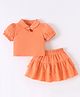 Kookie Kids Half Sleeves Solid Color Top & Skirt Set - Orange