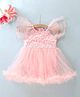 Mark & Mia Cap Sleeves Party Wear Knee Length Frock Style Onesie With Floral Embroidery- Pink