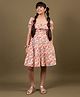 tweeny mini Pure Cotton Half Sleeves Floral Printed Dress - Peach