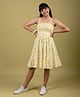 tweeny mini Pure Cotton Sleeveless Lemon Printed Dress - Lemon Yellow &  White