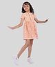 tweeny mini Pure Cotton Half Sleeves Floral Printed Dress - Orange