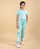tweeny mini Pure Cotton Half Sleeves Tie Dye Detailed Crop Top With Joggers - Aqua Blue