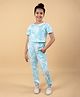 tweeny mini Pure Cotton Half Sleeves Tie Dye Detailed Crop Top With Joggers - Tropical Blue