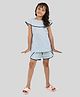 tweeny mini Cotton Knit Half Sleeves Abstract Printed Coordinating Top & Shorts Set - Blue