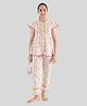 tweeny mini Cotton Knit Frill Sleeves Butterflies Printed Coordinating Top & Pajama Set - Off White