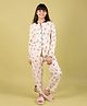 tweeny mini Pure Rayon Knit Full Sleeves Cats Printed Coordinating Night Suit - Yellow
