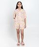 tweeny mini Pure Rayon Knit Half Sleeves Floral Printed Coordinating Night Suit - Red