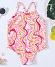 KIDLINGSS Sleeveless Abstract Printed Swimsuit - Orange & pink