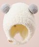 Babyhug Woollen Cap with Bear 3D Applique - White