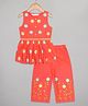 Budding Bees  Cotton Sleeveless Floral Embroidered Top & Pant Set -  Orange