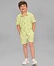 Mi Arcus Cotton Half Sleeves Dinosaur Embroidered Shirt & Coordinating Shorts Set - Green