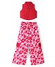 Ollington St. Cotton Lycra Collared Sleeveless Top & Butterfly Printed Cargo Joggers - Red & Multicolour