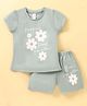 Pink Rabbit Cotton Knit Half Sleeves Top & Shorts Set Floral Print - Green
