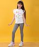 Anthrilo Frill Sleeves An Artist Text Printed Top With Solid Leggings - White & Black