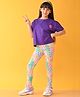 Anthrilo Half Sleeves Heart & Floral Printed Tee With Leggings - Purple & Pink