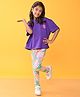 Anthrilo Half Sleeves Summer Time Text & Floral Printed Top With Leggings - Purple & Pink