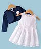Babyhug Woven Frock with Three Fourth Sleeves Jacket Floral Applique - Navy Blue