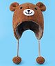 Babyhug Woolen Cap With Bear & Pom Pom Applique - Brown