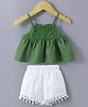 Kookie Kids Sleeveless Top  & Shorts Set with Lace Detailing - Green & White