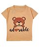 Snowflakes Half Sleeves Teddy Bear  Printed Tee - Peach