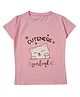 Snowflakes Half Sleeves Cat Printed Tee - Pink