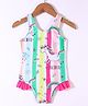 KIDLINGSS Sleeveless Striped & Unicorn Printed Swimsuit - White & Pink