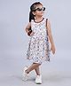 Kiddopanti Cotton Jersey Sleeveless Floral Printed Fit & Flared Dress - Light Beige